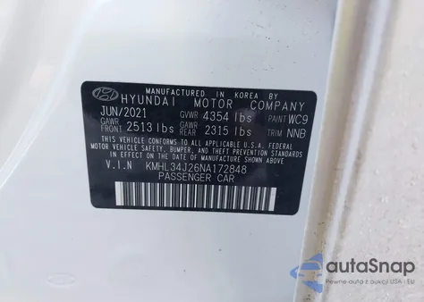 2022 Hyundai Sonata Limited z USA, uszkodzony, nr VIN KMHL34J26NA172848